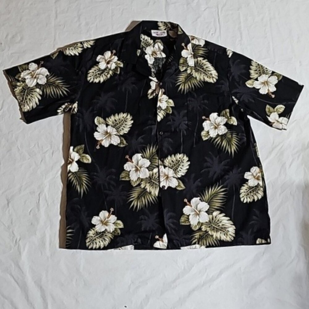 Pacific Legend Apparel Men's Unsized Black Button Front Hawaiian Shirt Used